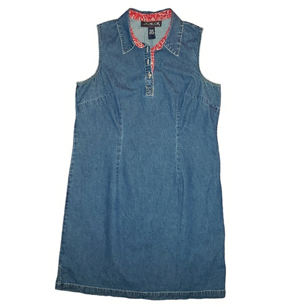 JG Hook Vintage Sleeveless Collared Red Bandana Neck Denim Sheath Jean Dress 16 - Picture 10 of 16